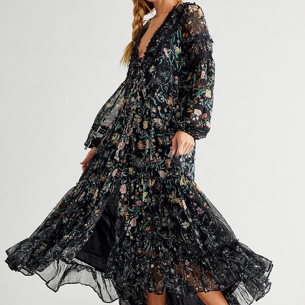 Free People Cassis Printed Chiffon Dress